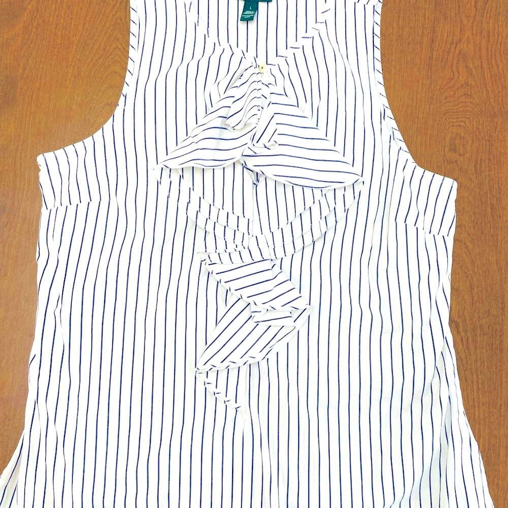 Lauren Ralph Lauren White Blouse with Ruffled Front Bib Collar